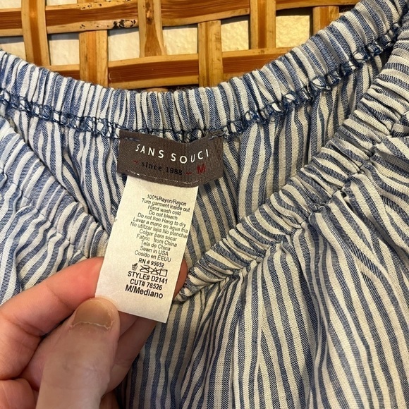 SANS SOUCI High Low Ruffled off shoulder Maxi Dress Blue White Stripe m - Picture 5 of 9